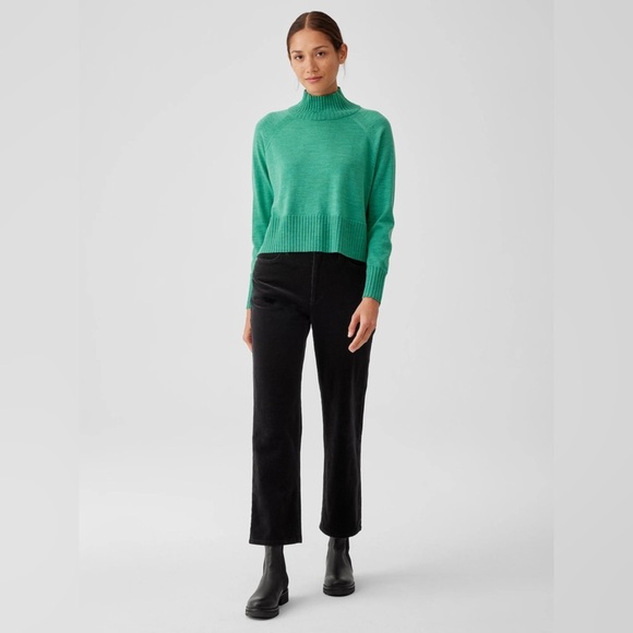 EILEEN FISHER Regenerative Wool Merino Jersey Turtleneck Top in Seaglass - Picture 3 of 11